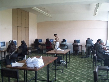 During a class in the computer room of the Faculty of Geology and Mines.